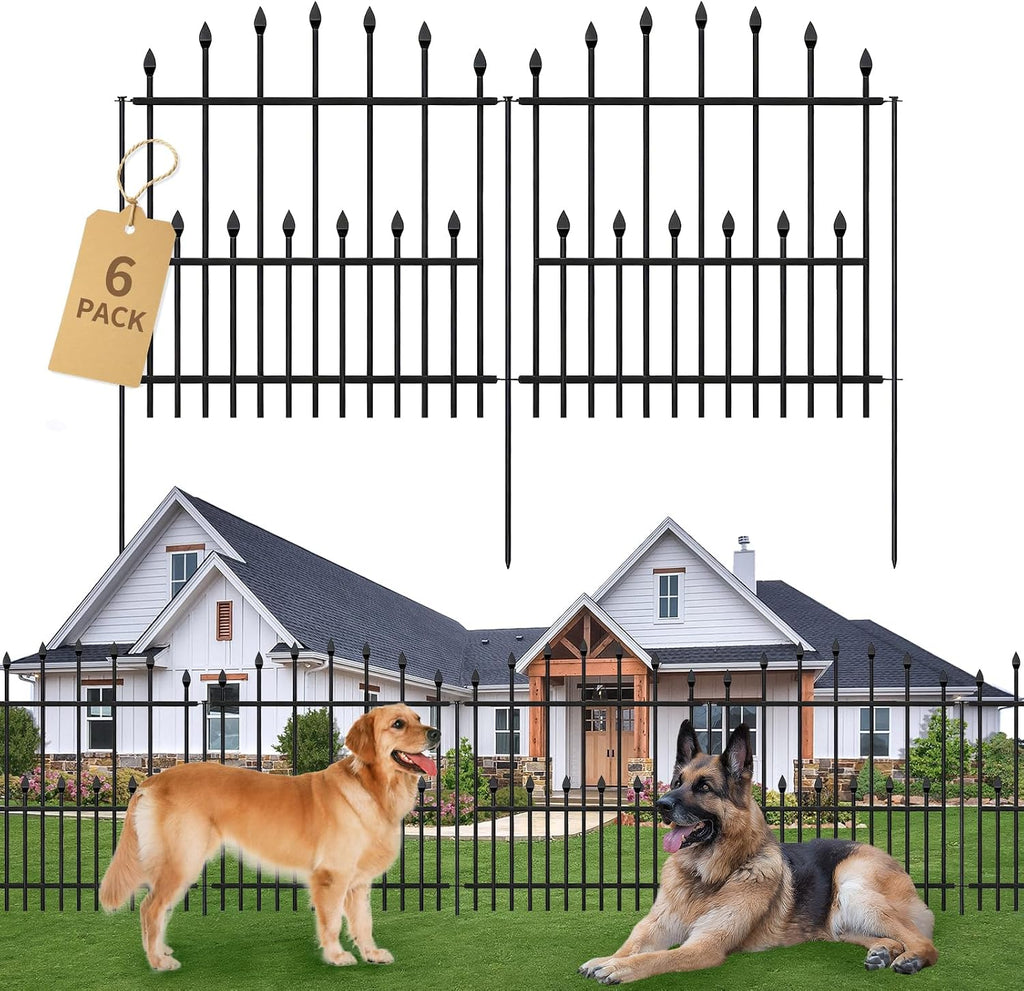 Decorative Garden Fence Outdoor - 40in(H) x 14.5Ft(L) Heavy Duty Metal Garden Decor Fencing Border Animal Barrier No Dig Rustproof for Rabbit Dog Yard & Patio Flower Bed (6 Panels + 7 Stakes)