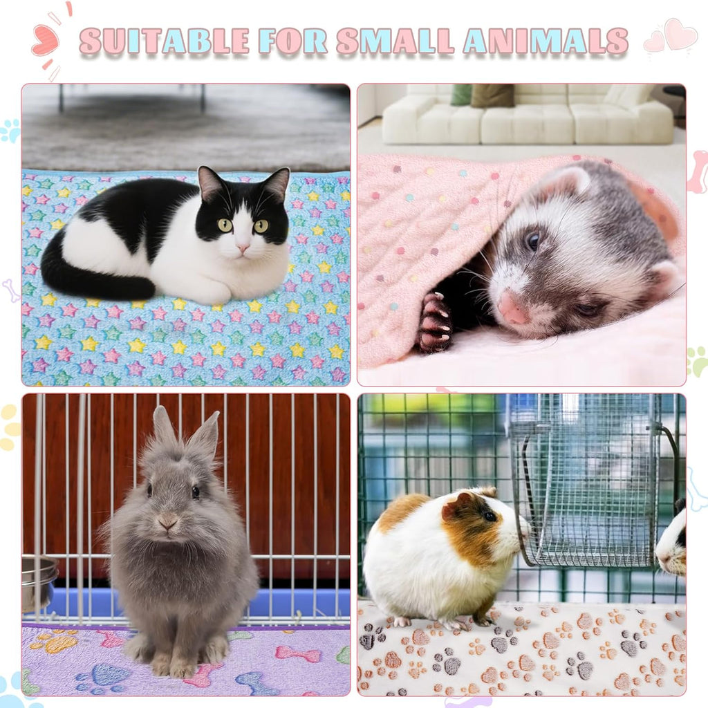 6 Pack Guinea Pigs Fleece Blankets, Soft Plush Mats for Rabbits Hamsters, Washable Small Pet Cage Bedding, Cozy Burrow & Snuggle Cover for Puppies Kittens Travel (26 x 14 Inch, Light Color)
