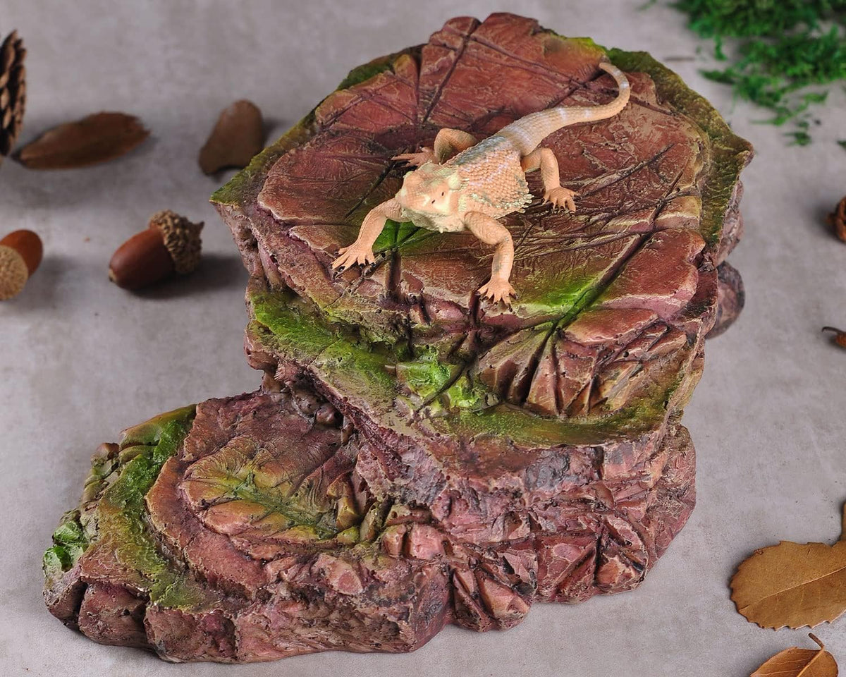 IBWell Turtle Basking Climbing Platform Aquarium Fish Tank Ornament Reptile Climbing Ramp Decorations for Salamanders Amphibians Newts, Terrace Tortoise Resting - Sienna