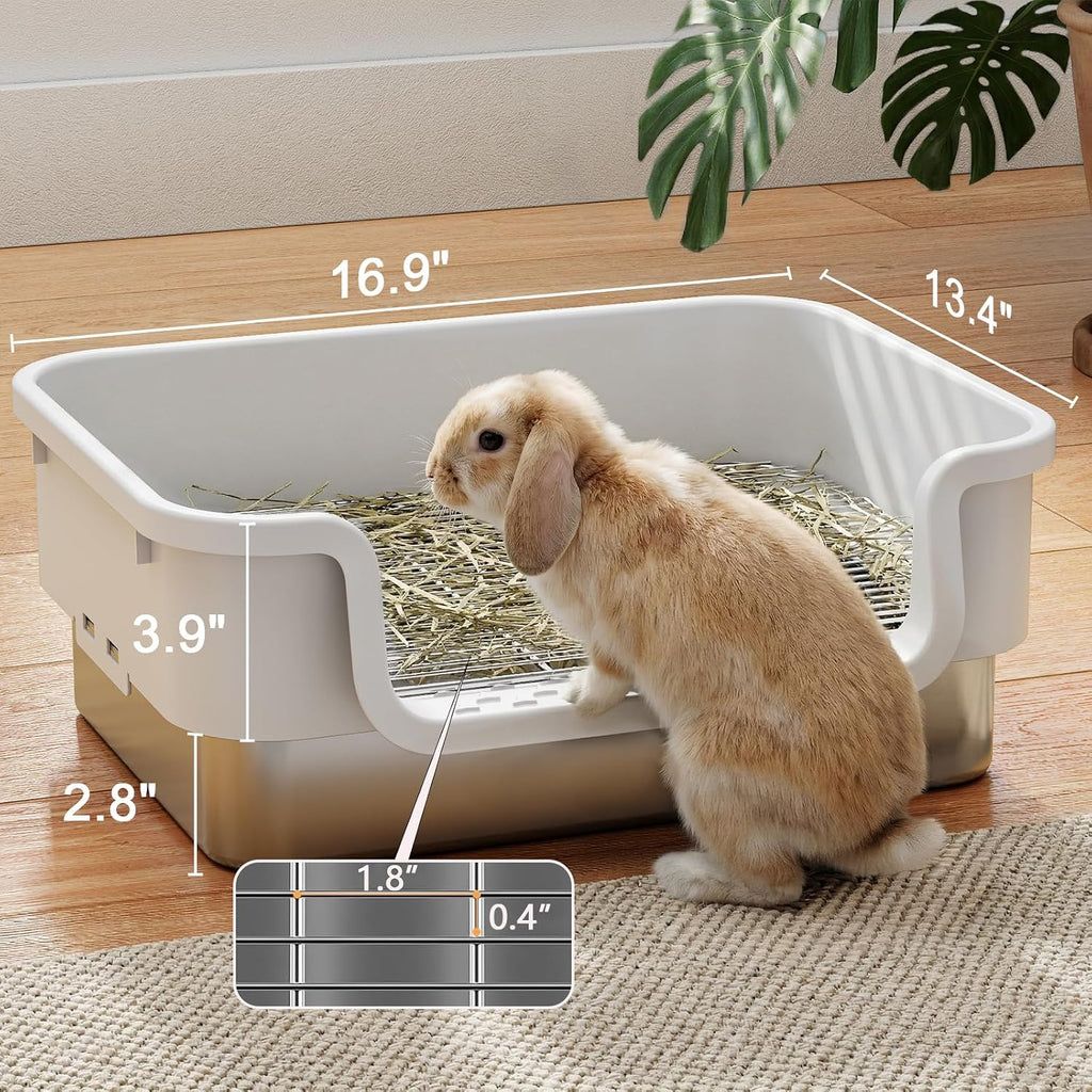 Stainless Steel Sifting Litter Box for Rabbit, Bunny, 16.9×13.4x6.7 inch