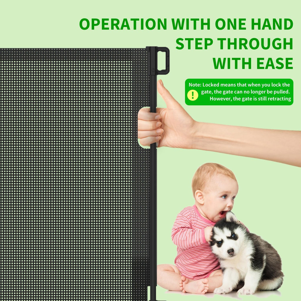 Upgraded Retractable Baby Gate for Stairs, 33"Tall Expands 55"Wide Ideal Safety Solution Dog Gate for Stairs Doorways Hallways Indoor/Outdoor Mesh Baby Gate Retractable Screen Door(Black, 86CMx140CM)