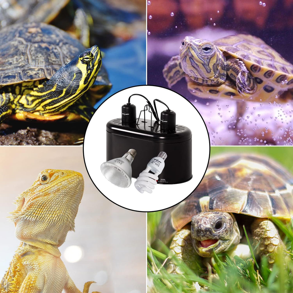 REPTI ZOO Reptile Heat Lamp Reptile Light Fixture Combo Pack, 100W UVA Turtle Basking Spot Lamp Reptile Heat Bulb & 26W UVA UVB Bulb 5.0 Reptile Light for Aquatic Turtle