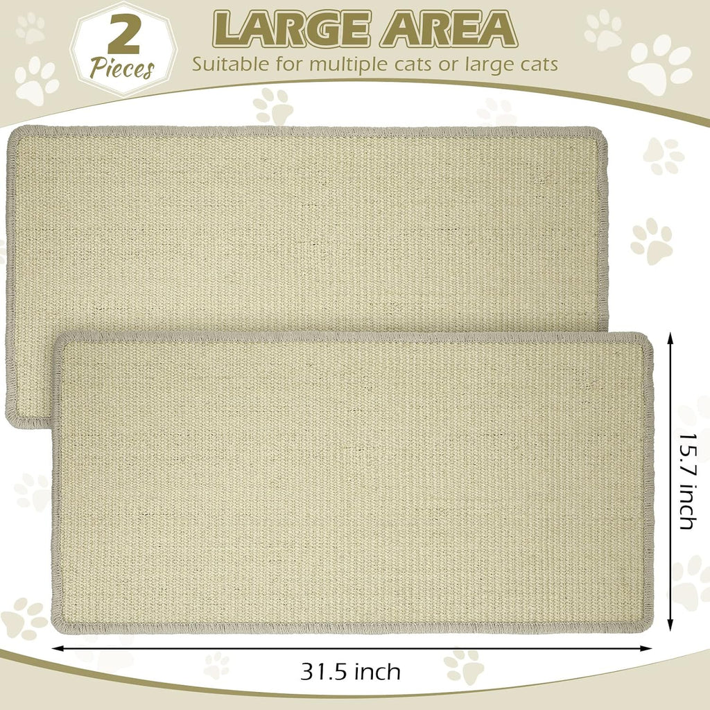 2 Pack Large Cat Scratch Pad Sisal Mat 32 x 16 Inches,Beige
