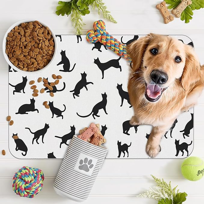 Funny Black Cat Dog Food Mat, Absorbent Pet Feeding Mat - Image 7