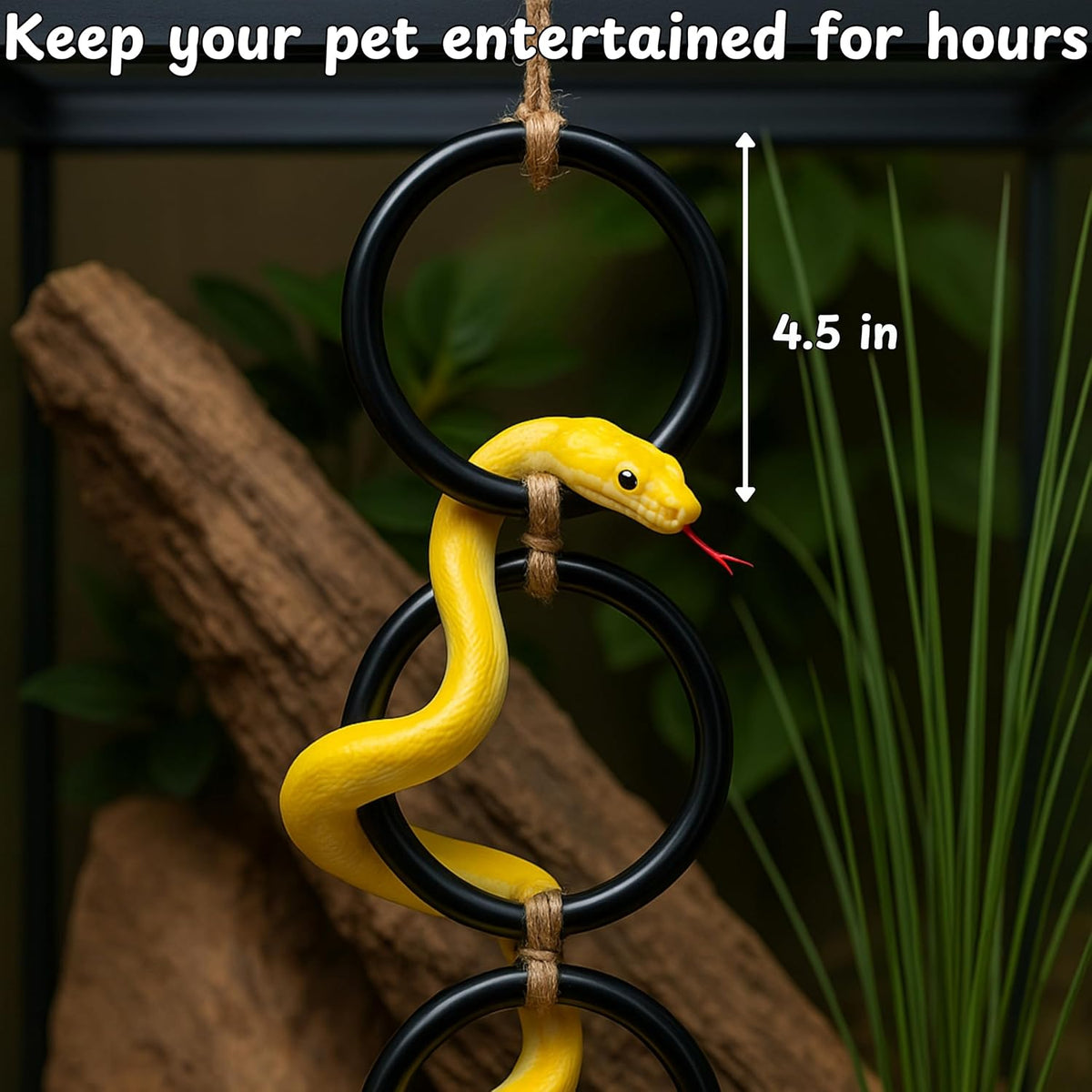 Snake Enrichment Toys Ball with Hammock, Snake Climbing Accessories and Hammock for Ball Python, Small Jungle Gym Ladder Toy, Reptiles Climbing Toy Hammocks, Snakes Tank Accessories (Black Ring, L)