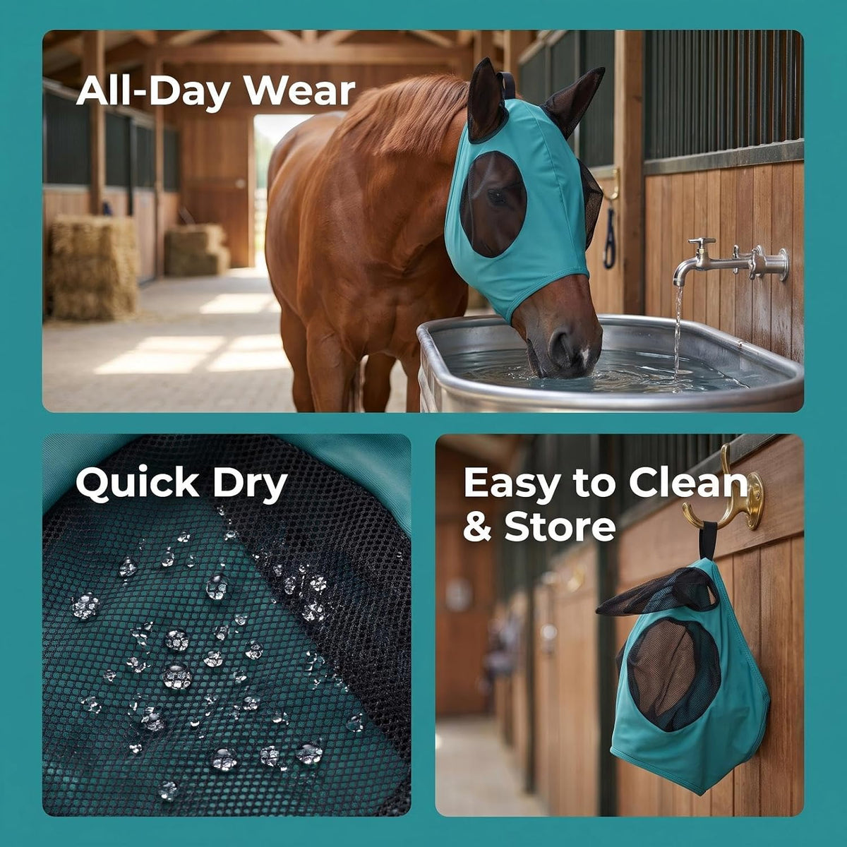Horse Fly Mask – Nylon-Spandex Face with Breathable Mesh Eyes & Ears, UV Protection Soft Edging Prevents Chafing, Durable & Easy to Clean for Horses & Ponies, Size M