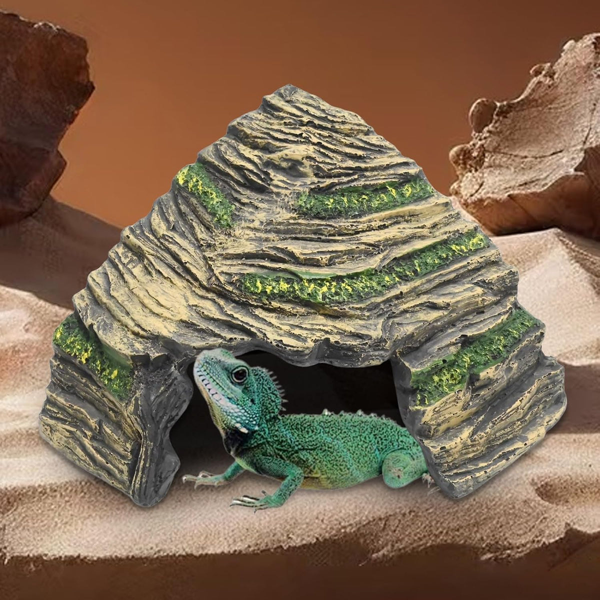 EATAKWARD Gecko Hide Shale Scape Step Ledge, Reptile Cave Hideout Tank Accessories Decorations, Ideal for Reptiles, Amphibians, Leopard Gecko, Lizard, Frogs, Turtle (Like Stone, 6 * 6 * 4inch)