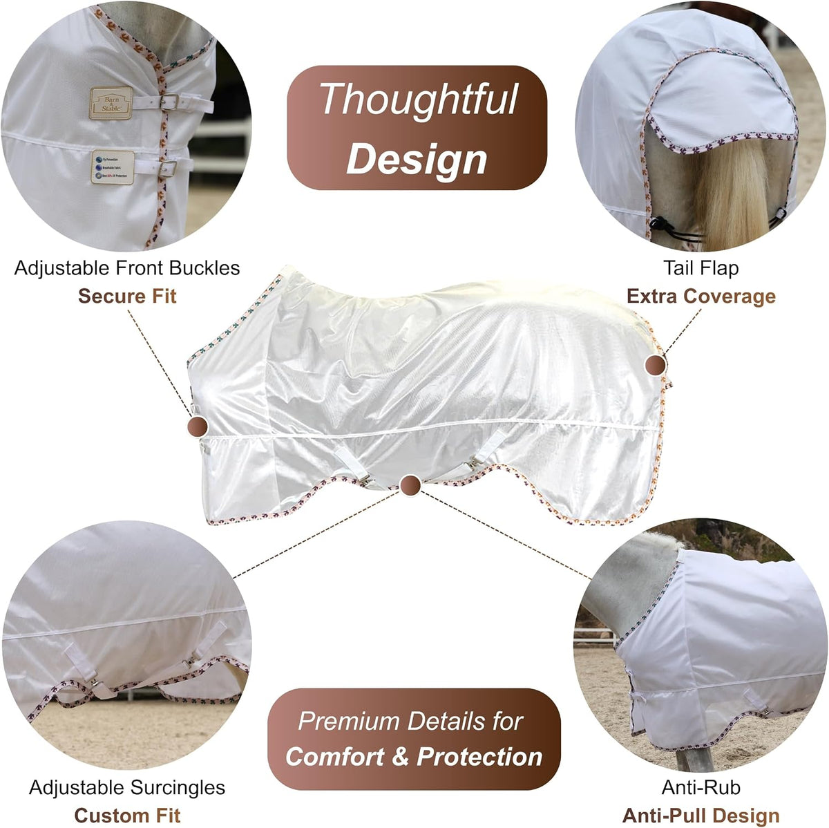 BARN & STABLE Breathable and UV Protective Tear-Resistant Mesh Horse Fly Sheet Comfy Equine Summer Sheet with Removable Web Leg Straps