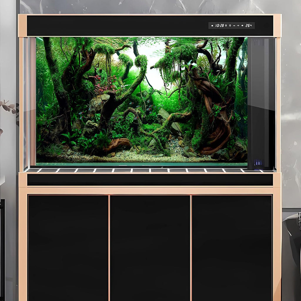 Freshwater Aquarium Background Jungle Style Aquascape Microsorum Trident Various Rotalas Anubias Fish Tank Background Aquatic Plants Frodo Stones and Redmoor Roots Terrarium Background 72x24in