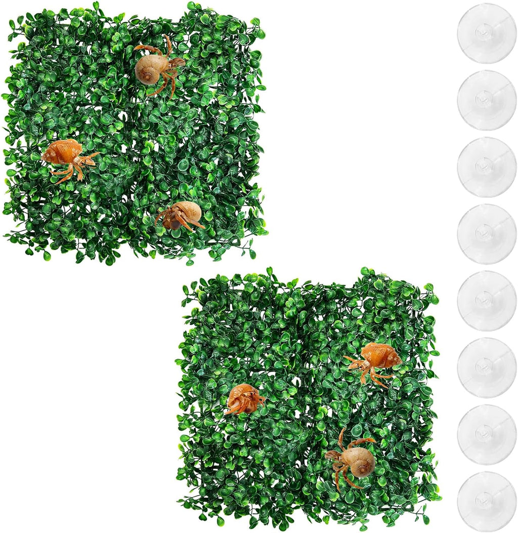 PINVNBY 2 PCS Hermit Crab Climbing Toys Hermit Crab Climbing Wall with Suction Cups Plastic Faux Grass Mat Hermit Crab Accessories for Hermit Crab Tank Decor (10 x 10 Inch)