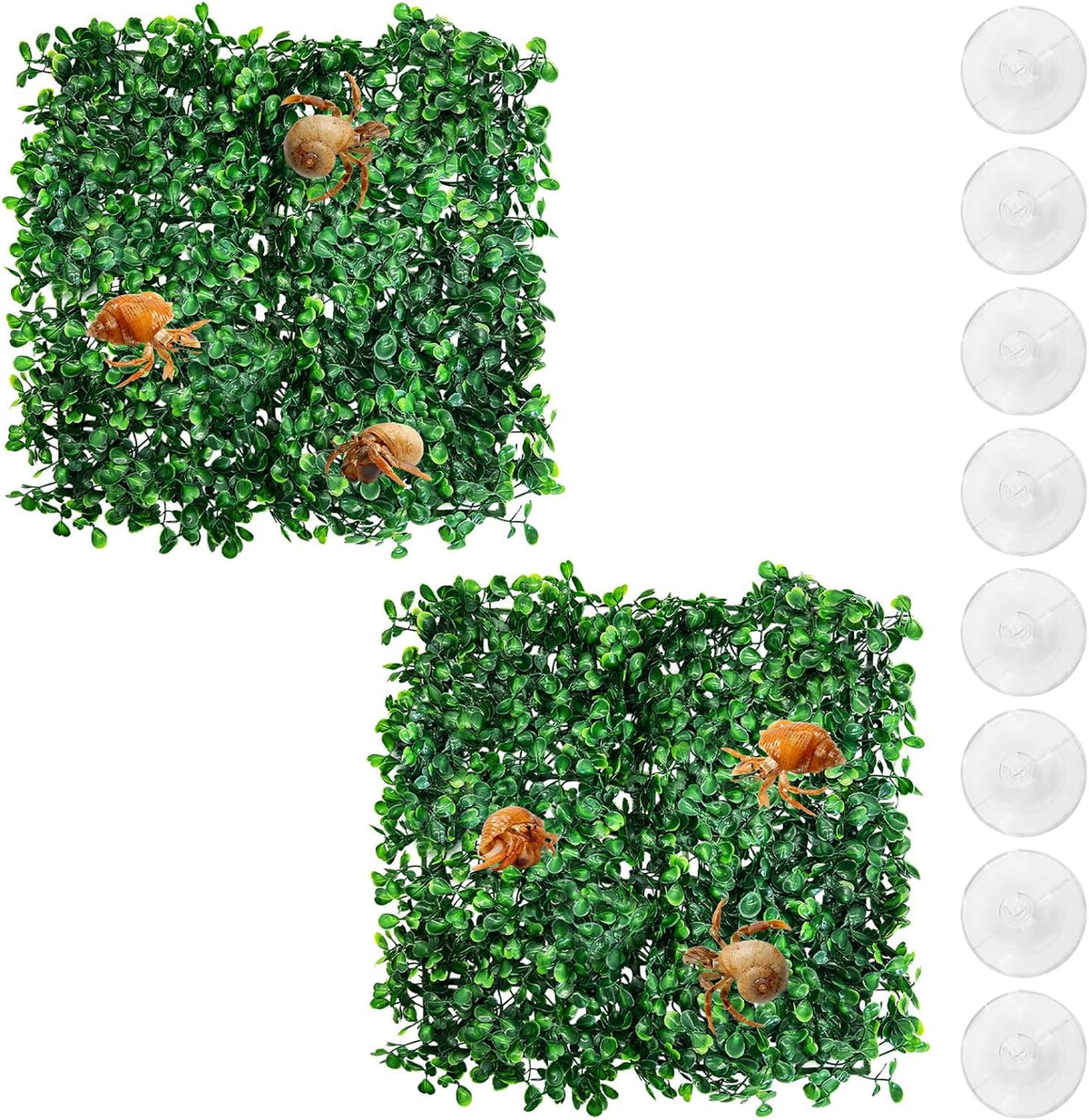 PINVNBY 2 PCS Hermit Crab Climbing Toys Hermit Crab Climbing Wall with Suction Cups Plastic Faux Grass Mat Hermit Crab Accessories for Hermit Crab Tank Decor (10 x 10 Inch)