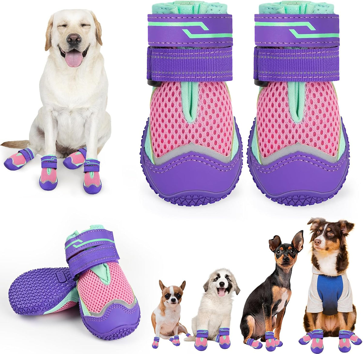 Dog Shoes for Large Small Medium Dogs, Dog Boots for Winter Snow Day, Anti-Slip Dog Booties & Paw Protectors, Outdoor Pet Shoe for Hiking Hardwood Floor with Reflective Straps Size 2
