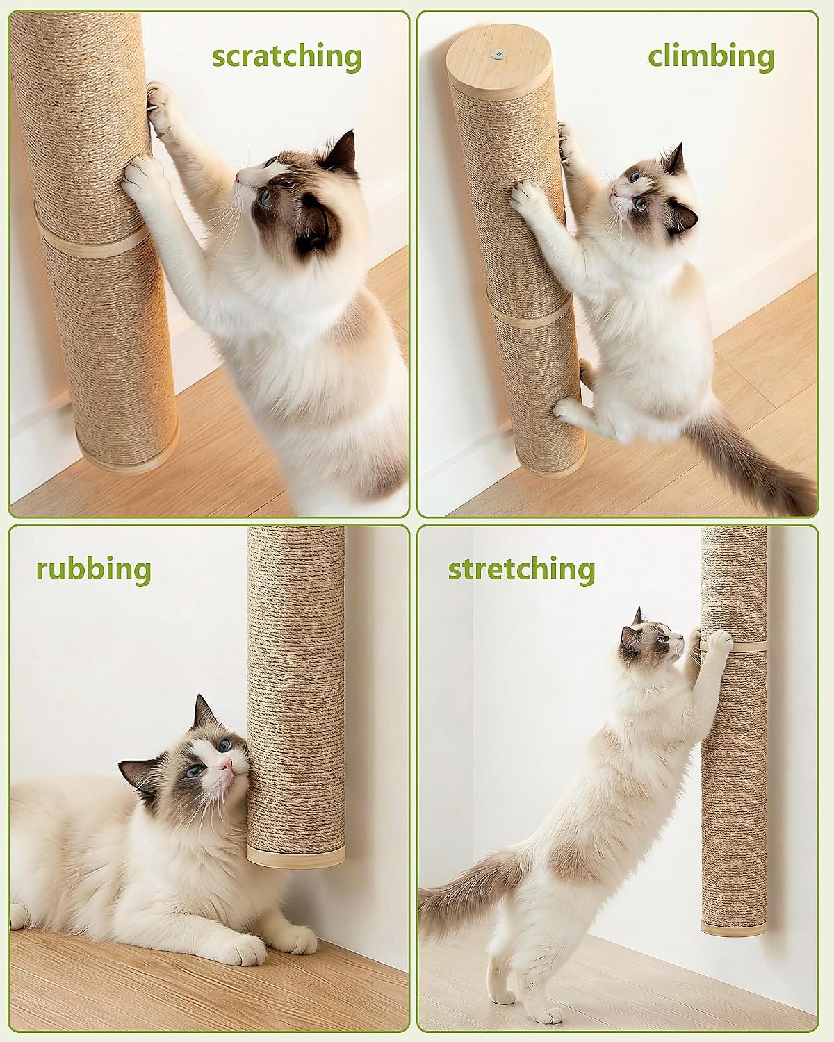 67" Cat Scratching Post Wall-Mounted for Indoor Cats(Wooden-2pc)