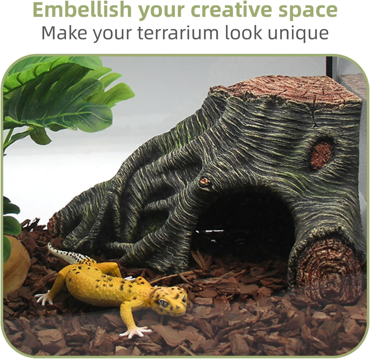 Reptile Hideouts Cave Habitat Decor, Hollow Tree Climing Ramp Basking Platform for Reptiles, Amphibians, Fish Tanks and Leopard Gecko, Snake, Lizard