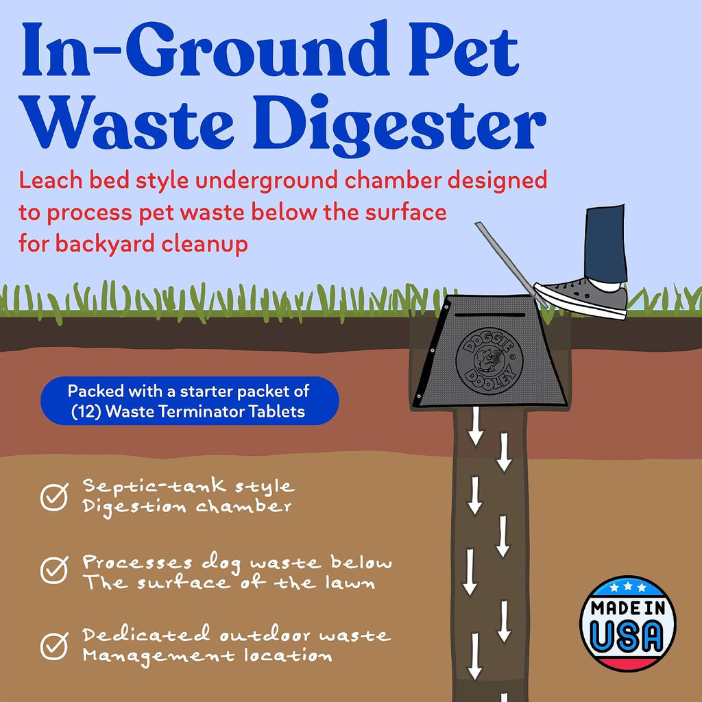 Doggie Dooley Pet Waste Digester - Leach-Bed Style - Black with Silver Lid