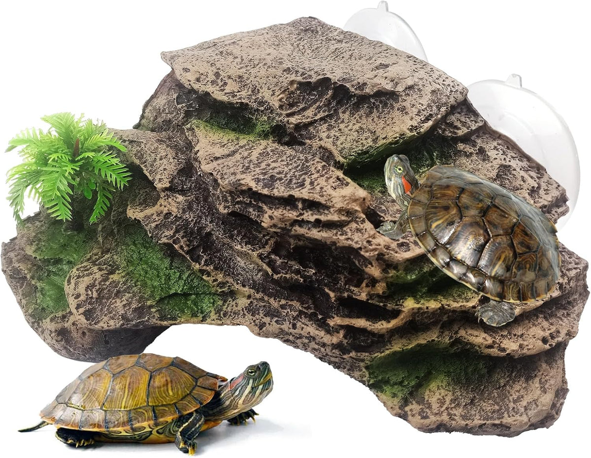 kathson Turtle Basking Platform,Tortoise Resin Climbing Rock Rectangular Resting Terrace Tank Accessories,Reptiles Dock Hide Cave Habitat Decoration for Bearded Dragon Lizard Geckos Spiders (3 PCS)