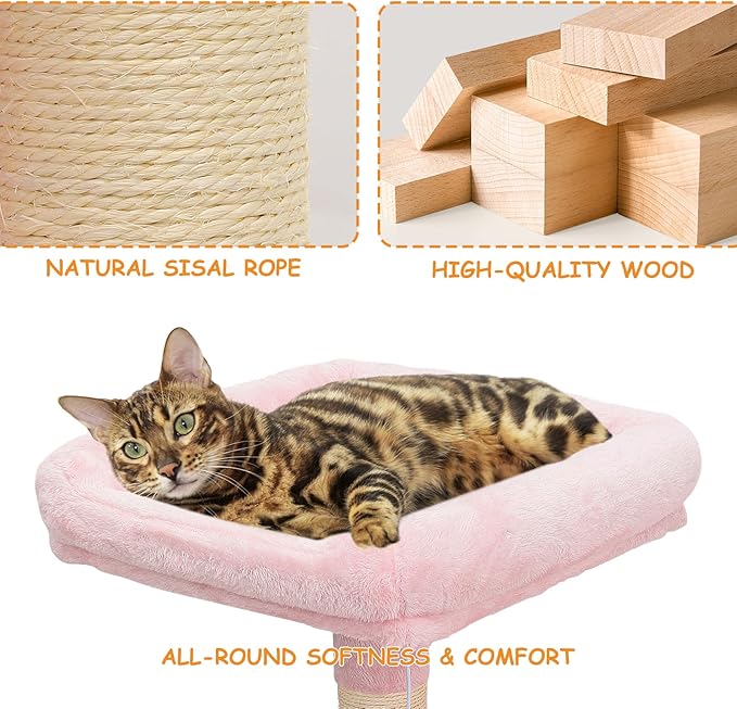 58" Cat Tree Tower for Indoor Cats, Top Perch, Dangling Ball & Cat Condo - Image 6