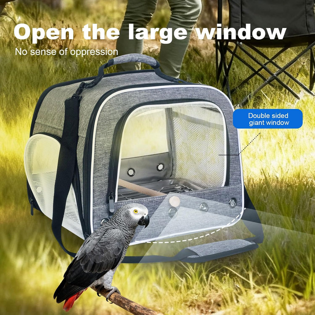 Bird Transport Carrier for Large Bird with Perch Stand Tray and Grate