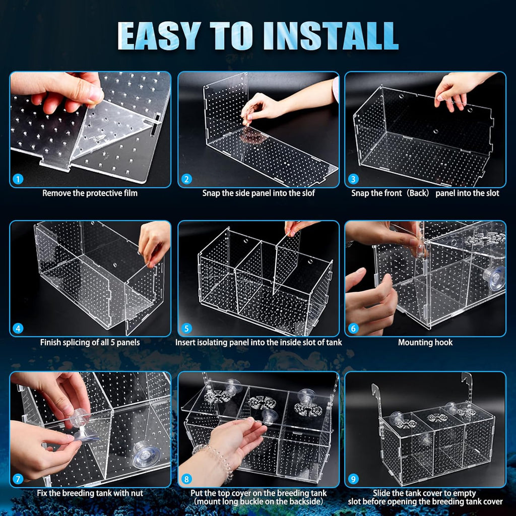 Fish Breeding Box, Acrylic Isolation Box Aquarium Hatchery Incubator with Suction Cups for Newborn Fry, Shrimp, Guppy, Clownfish, Aggressive Fish, 11.5" x 6" x 6"