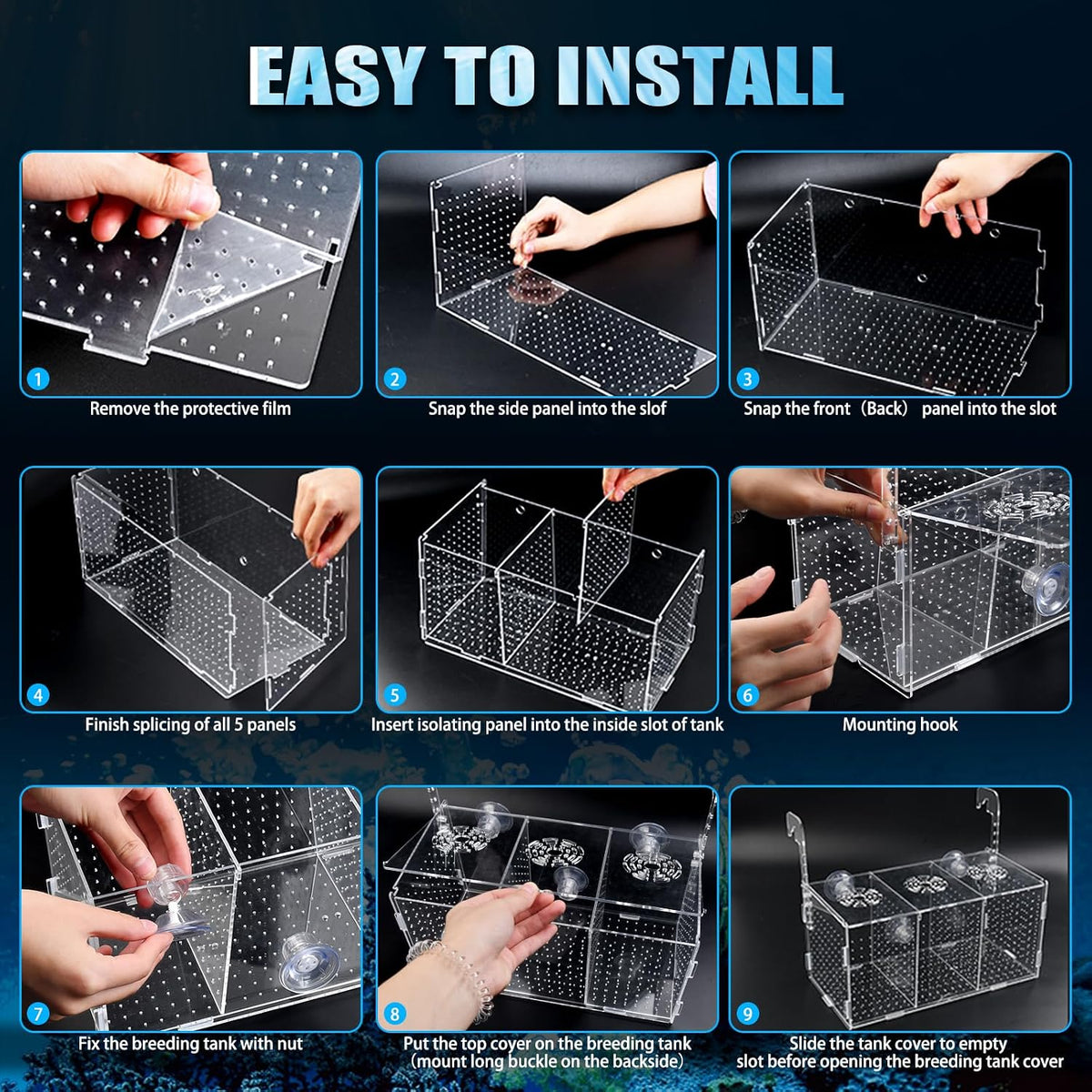 Fish Breeding Box, Acrylic Isolation Box Aquarium Hatchery Incubator with Suction Cups for Newborn Fry, Shrimp, Guppy, Clownfish, Aggressive Fish, 11.5" x 6" x 6"