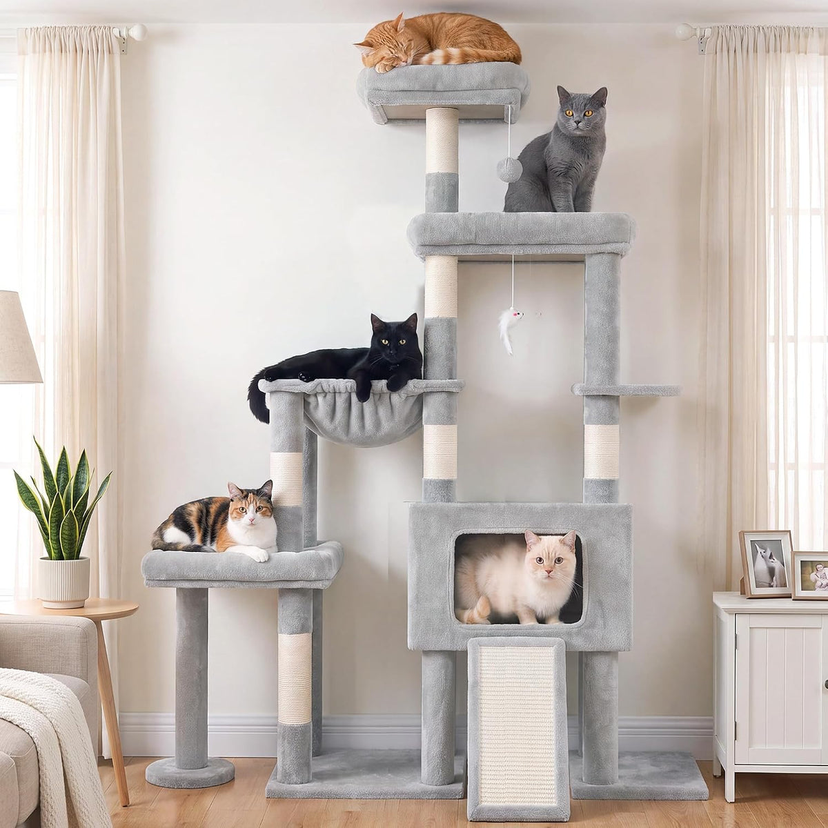 Gitelsnour 63'' Sturdy Cat Tree, Multi-Level Tower, Large Hammock, GCT805W