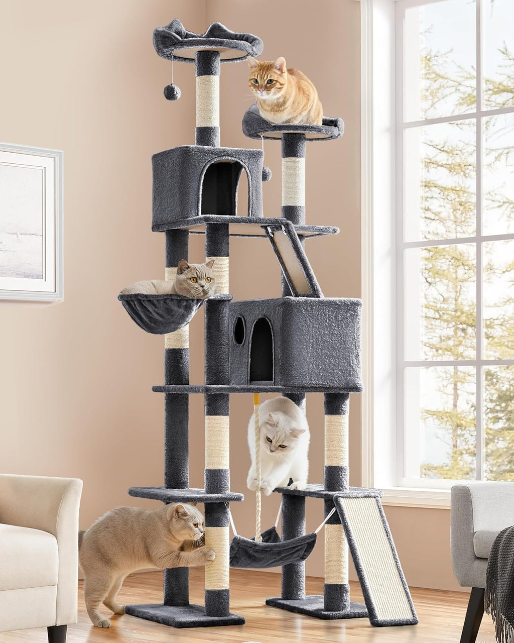 Yaheetech 82.5in Tall Cat Tree for Large Cats, Sturdy Multi-Level Condo