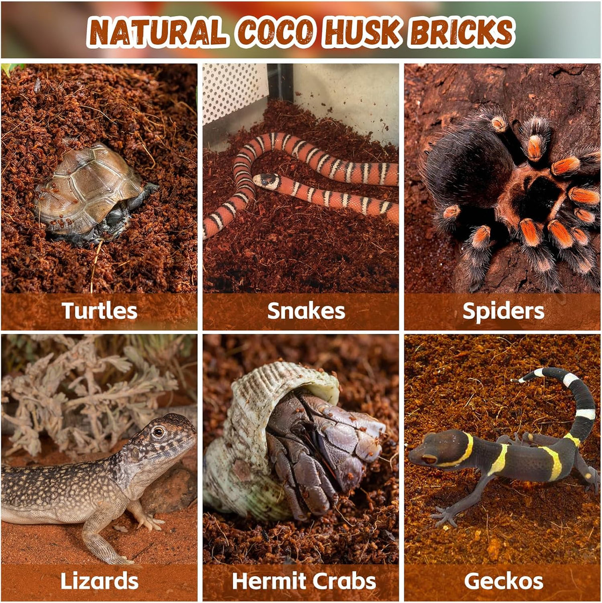 Legigo 6 Pack Coconut Fiber Substrate, Natural Coco Coir Reptile Bedding