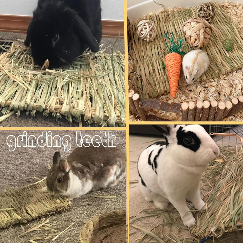 kathson Grass Mats for Rabbit,Bunny Natural Handcrafted Woven Bed Small Animal Hay Bedding Nest Rabbits Chew Toy Bedding for Guinea Pig Chinchillas Dogs Hamsters(8 PCS)