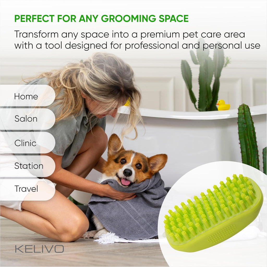 Dog Bath Brush Scrubber & Massage - Rubber Cat and Dog Scrubber for Bath - Pet Washing Brush with Soft Silicone Bristles & Screen - Dogs Shower Brush for Bathing, Deshedding Short or Long Pet Hair