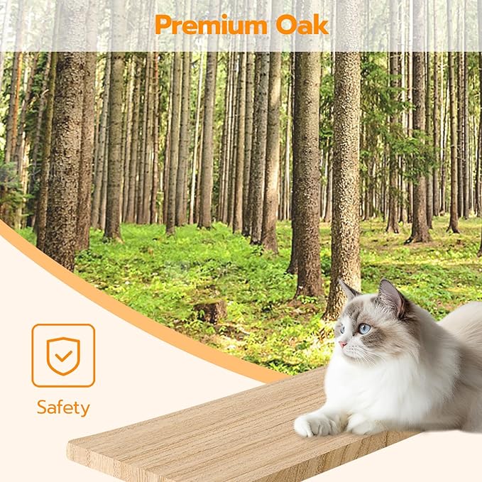 HOOBRO Wood Cat Wall Shelves, Plush Hammock, Scratcher and Climbing Shelves - Image 4