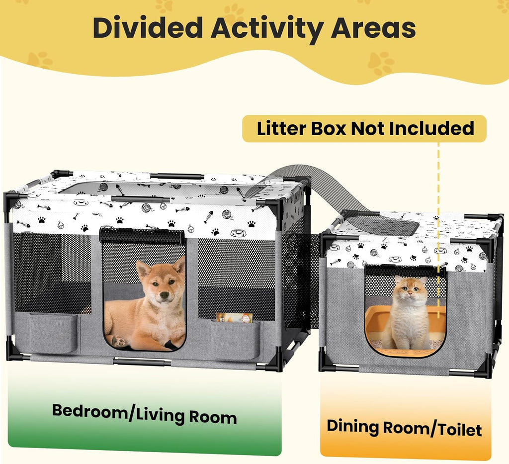 PVC Pipe Cat Kitten Dog Playpen Indoor with Litter Box Area Portable
