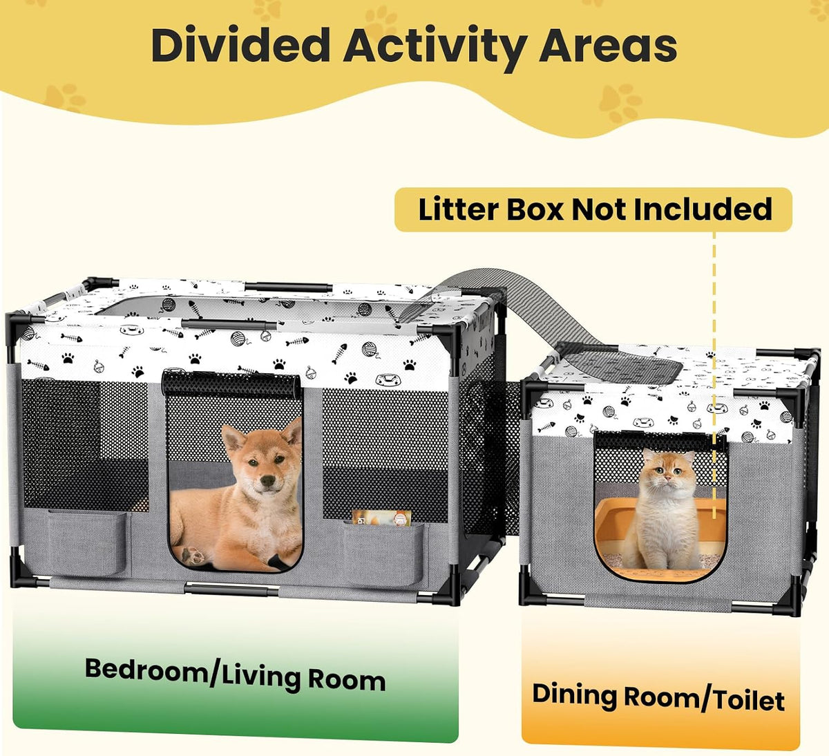 PVC Pipe Cat Kitten Dog Playpen Indoor with Litter Box Area Portable