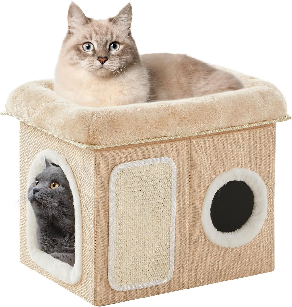 WINDRACING Cat Beds for Indoor Cats - Cat House for Pet and Foldable Cat Cave Bed with Scratch Pad, Cat Hideaway Condo for Kitten, 16.9x12.8x14.2 inches, Light Grey