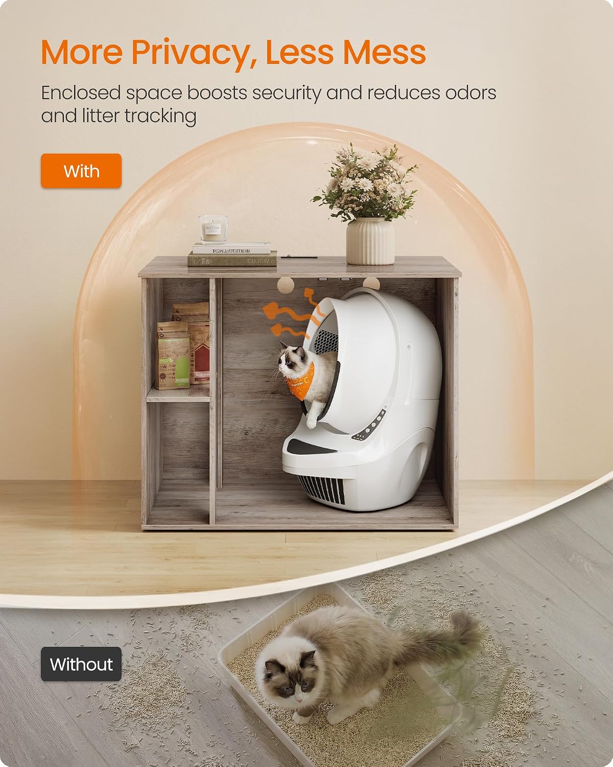 Feandrea Cat Litter Box Enclosure, Hidden Cat Washroom with Power Outlet