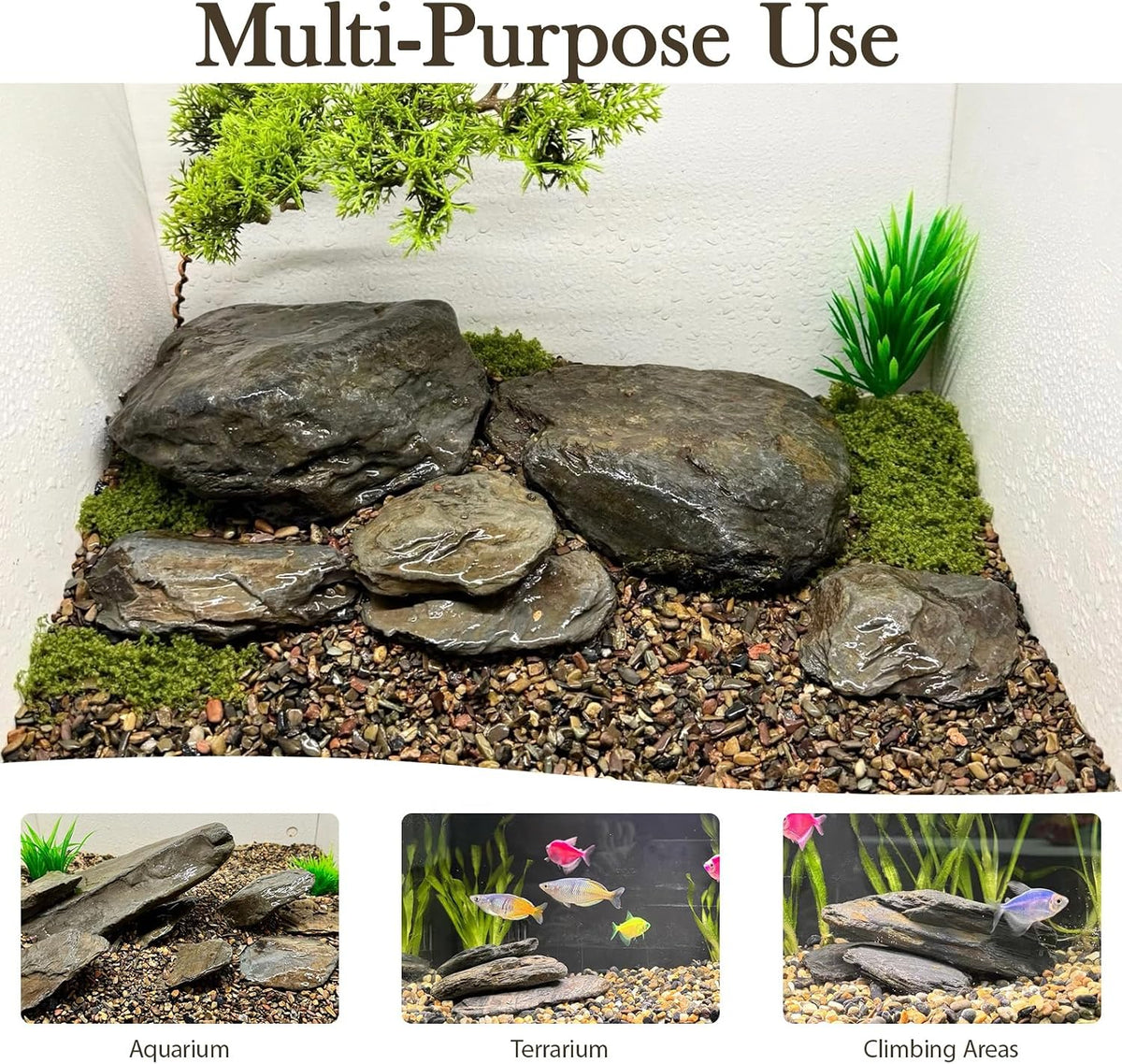 20lb Natural Stone Turtle Rocks for Tank 8-10pcs Basking Platform Stone, Natural Slate Rocks for Reptiles, Aquarium & Aquascape Decor(2-10 Inches)