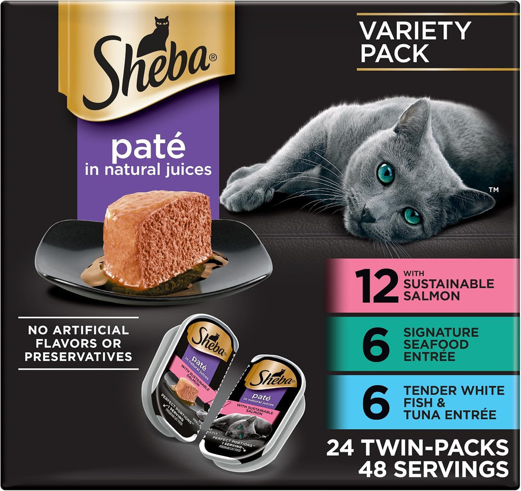 Sheba Perfect Portions Pate Wet Cat Food, Seafood Variety, 2.6 oz, 24 ct