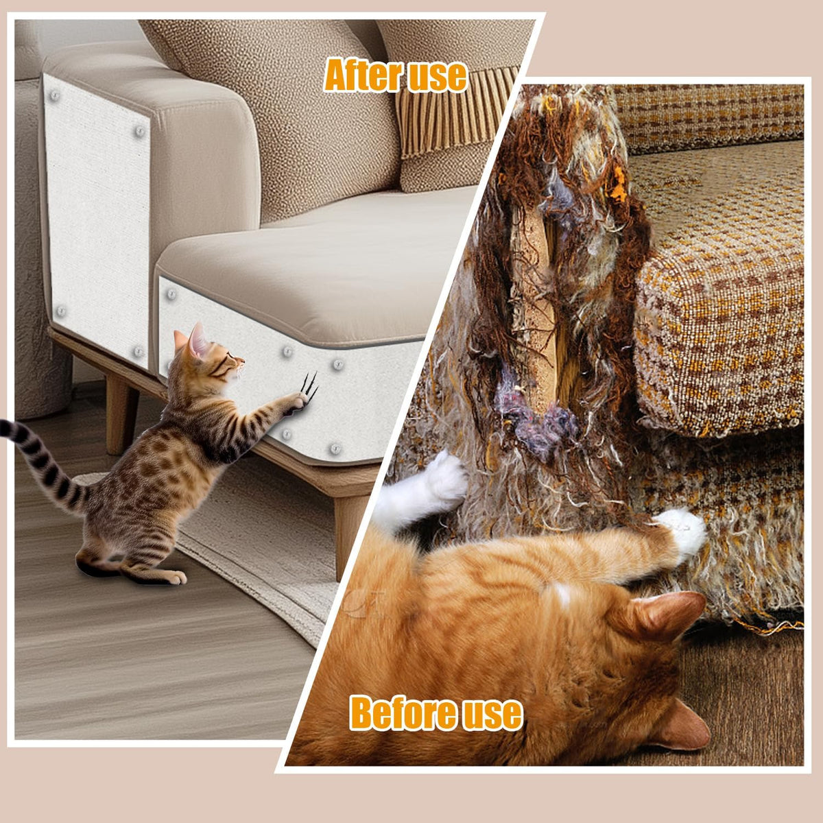 Cat Scratch Mat,78.8"x15.9" Trimmable Self-Adhesive Cat Scratch Furniture Protector, Sticky Cat Scratcher Wall Mat, Covering Cats Tower, Couch Protector from Cats Claws (White)