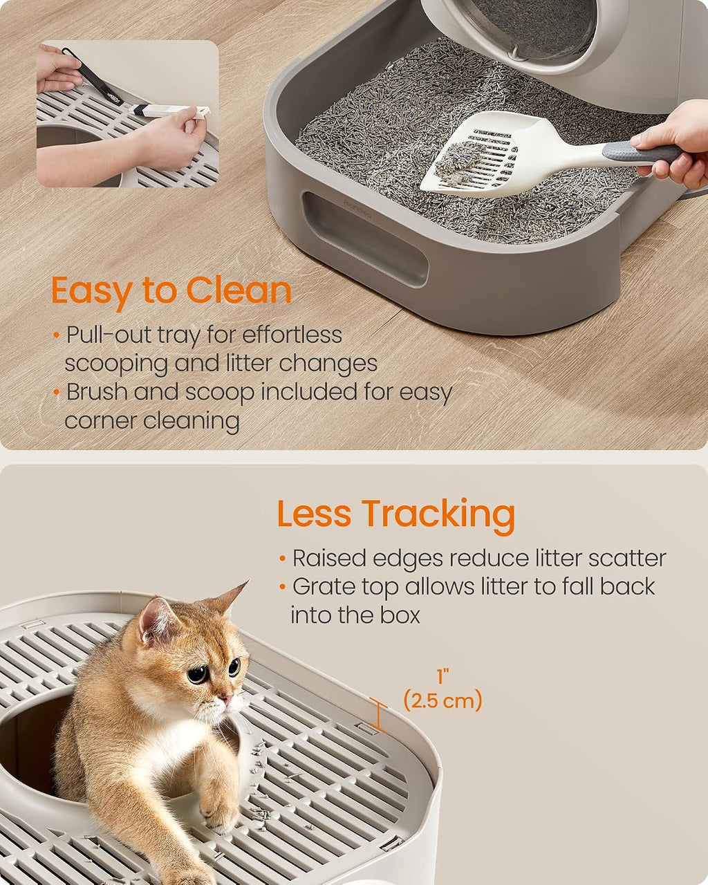 Feandrea Cat Litter Box with Lid, XL Enclosed, Slide-Out Tray, Scoop