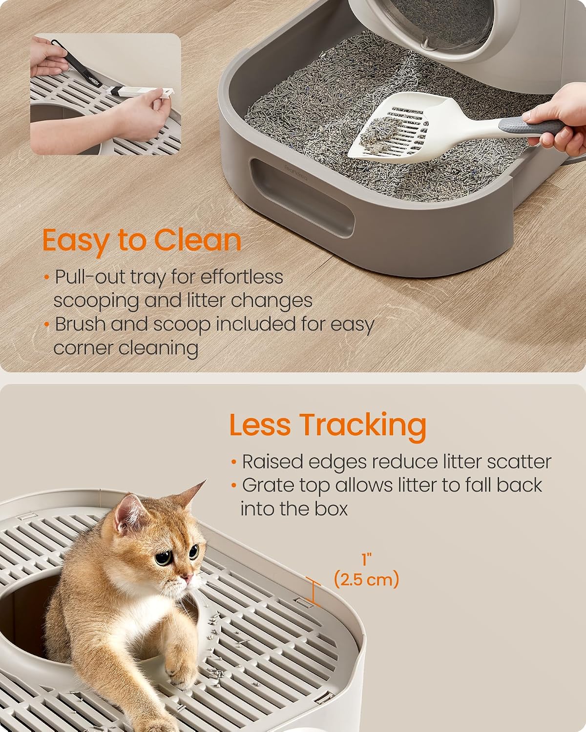Feandrea Cat Litter Box with Lid, XL Enclosed, Slide-Out Tray, Scoop
