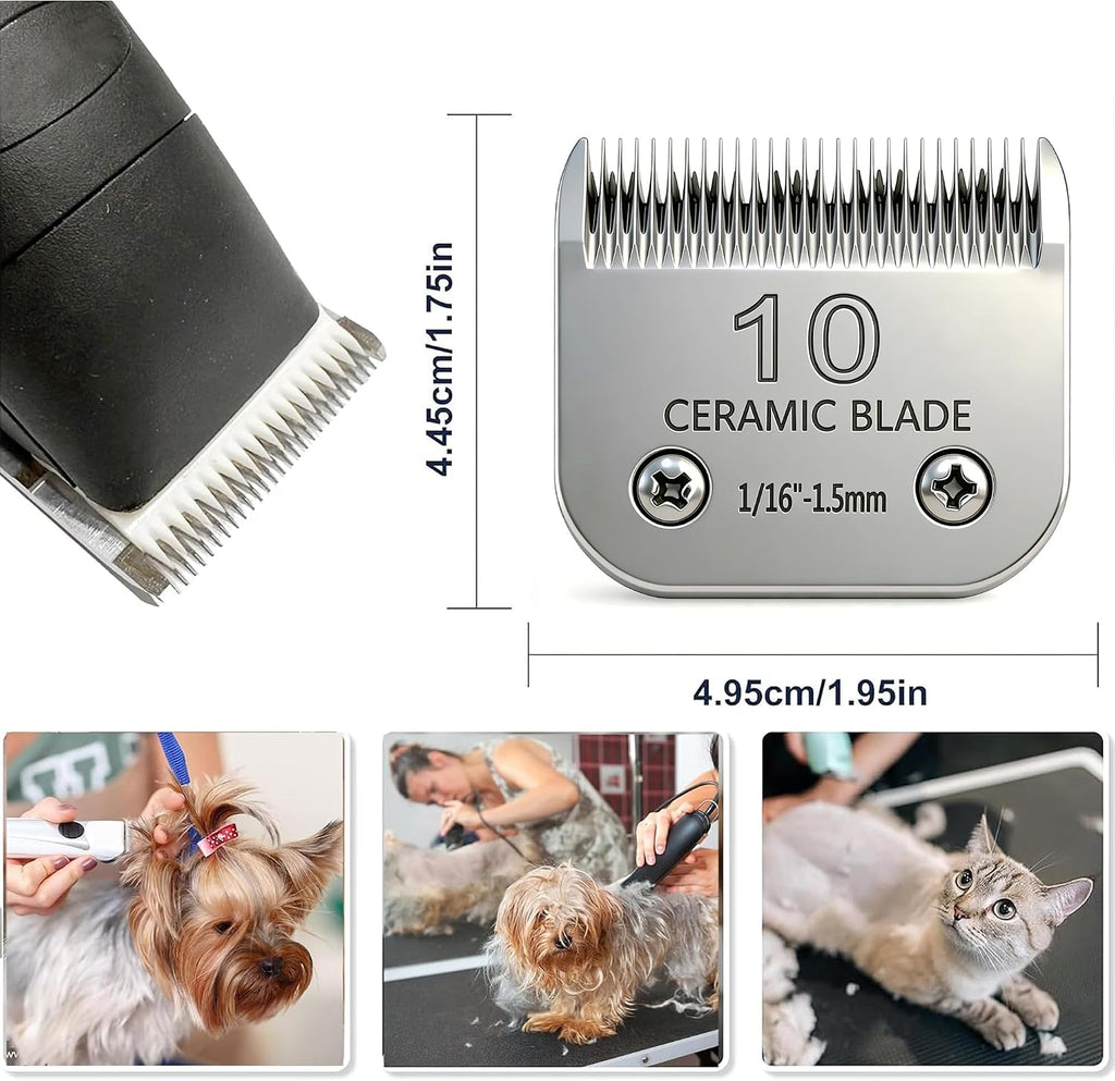 10# Pet Grooming Clipper Replacement Blades, Detachable Blade Compatible with Andis/wahl/Oster Dog Clippers,10 Blade 1/16-inch, Made of Ceramic & Stainless Steel Blade