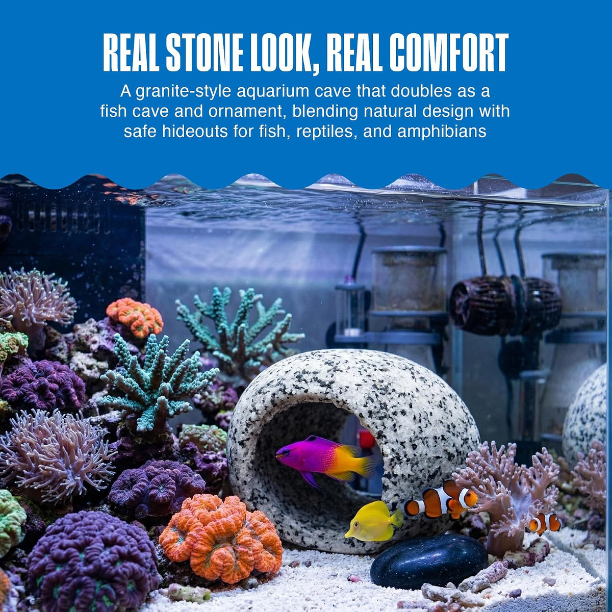 Penn-Plax Deco-Replicas Granite Aquarium Ornament & Hideaway – Realistic Stone Appearance – Safe for Freshwater and Saltwater Tanks – Small Size, White (RR1071)