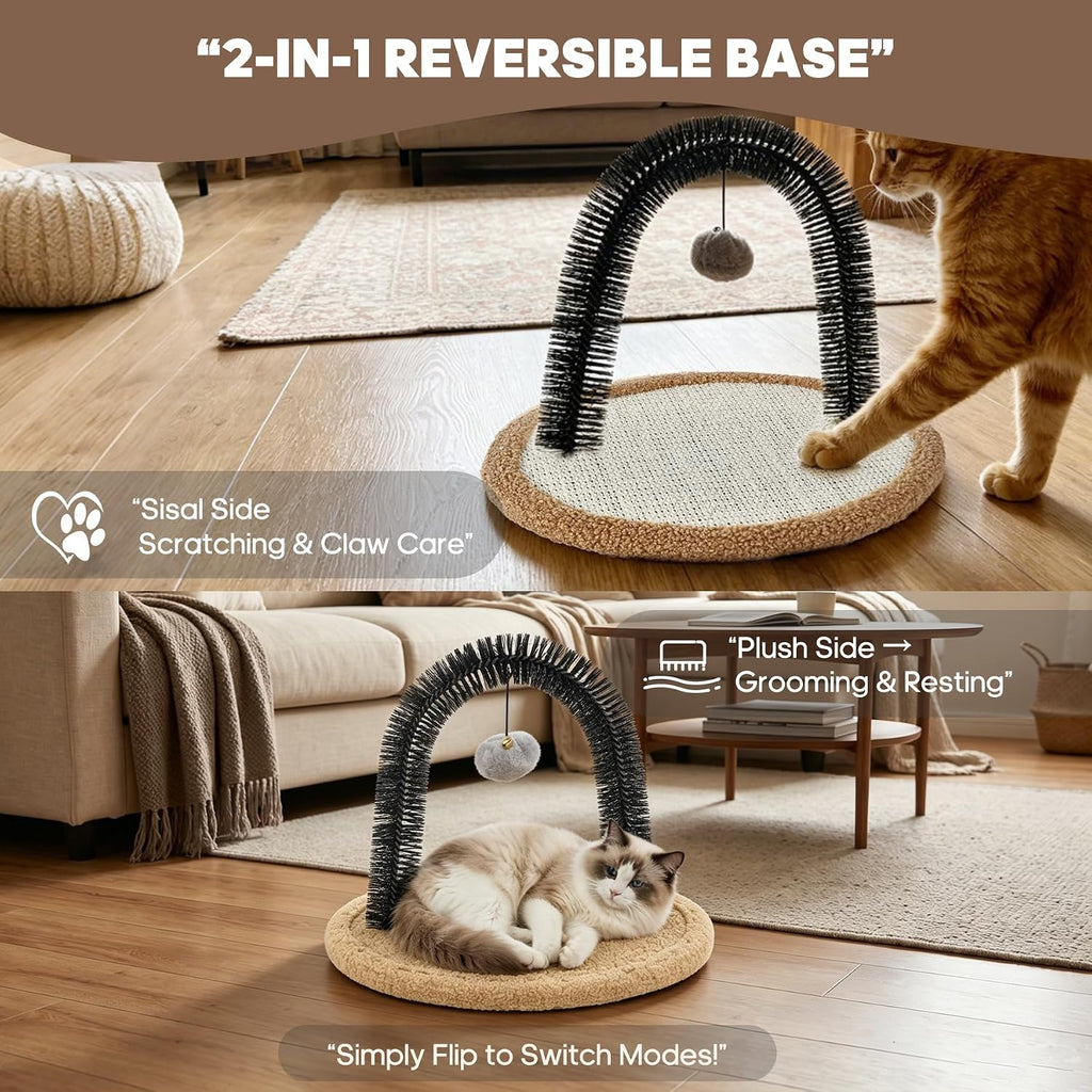 Cat Self Groomer Arch,Sisal/Plush Reversible Base,Scratcher Massager