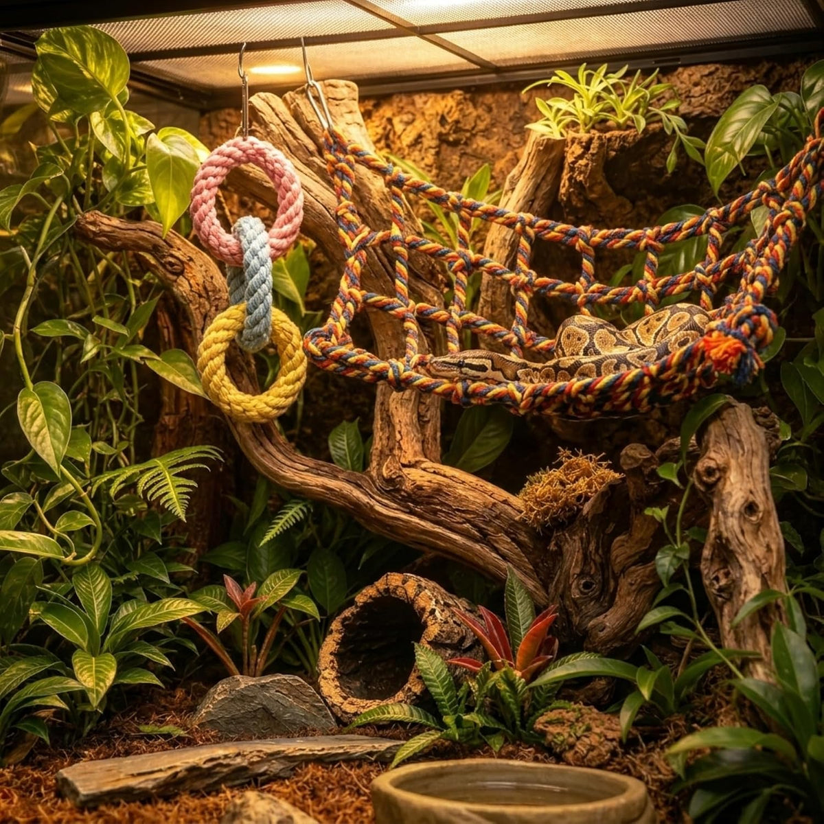 Snake Ring Toys&Reptile Hammock–Tank Enclosure Accessories with More Space