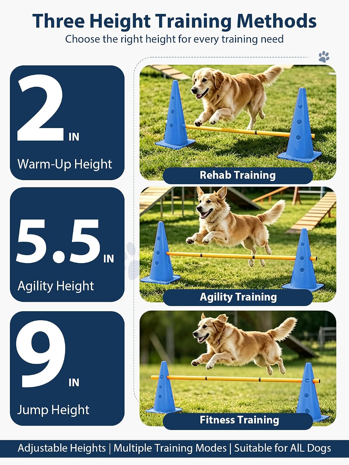 Dog Agility Training Hurdle Cone Set, Adjustable Dog Agility Equipment Obstacle Course Backyard Equipment for Pet Exercise 6 Set