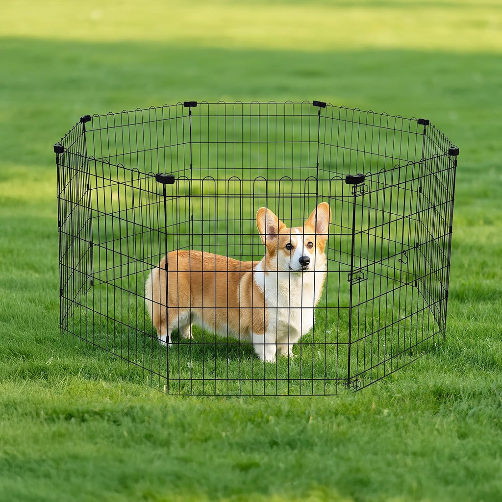 Amazon Basics Foldable Octagonal Metal Exercise Dog Playpen - Indoor/Ou, , Blacktdoor, No Door, Small (8 Panels, 24 x 30), Easy to assemble, store, and customize, 30" - Small, Black