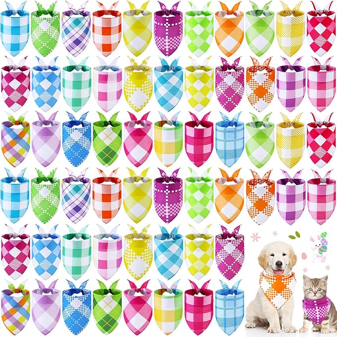 Sweetude 60 Pcs Easter Plaid Dog Bandanas Bulk Easter Pet Scarf Bibs Adjustable by Sweetude