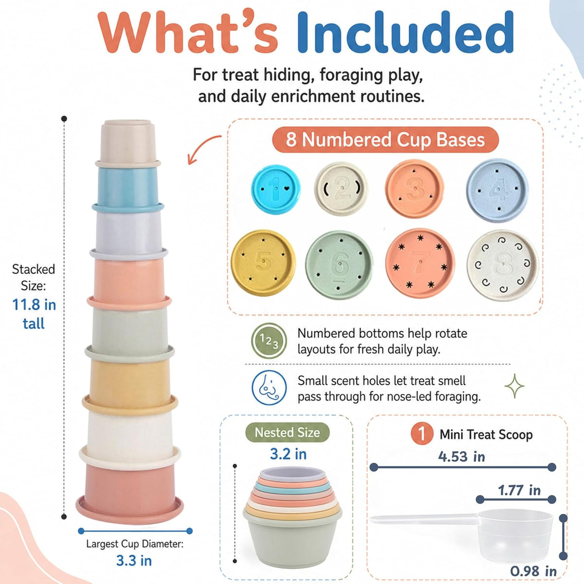Ferret Enrichment Interactive Foraging Treat Cups, 8pcs Stacking Set