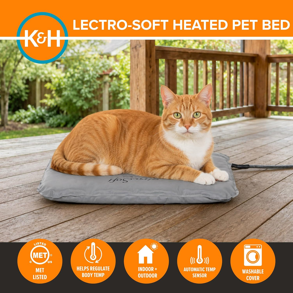 K&H Heating Pad, Lectro-Soft Outdoor Pet Bed, Safety Listed, 18x14in, 20W