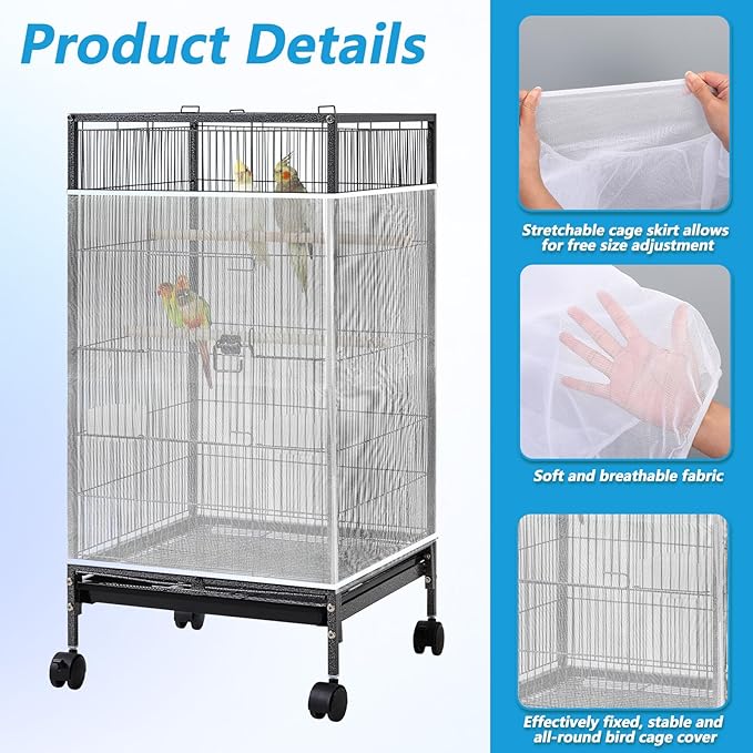 Large Bird Cage Net, Universal Adjustable Bird Cage Covers Mesh Polyester Birds - Image 4