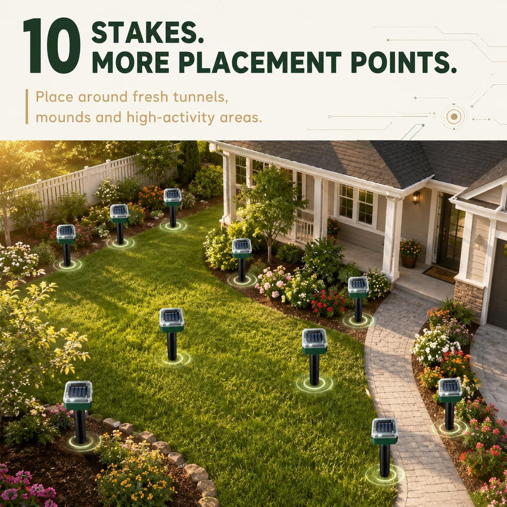 Mole Repellent 10Pack Solar-Powered Snake Repellent Outdoor, Gopher Repellent for Lawn Garden Yard, Mole and Vole Repeller Waterproof, Effectively Repels Gophers Snake
